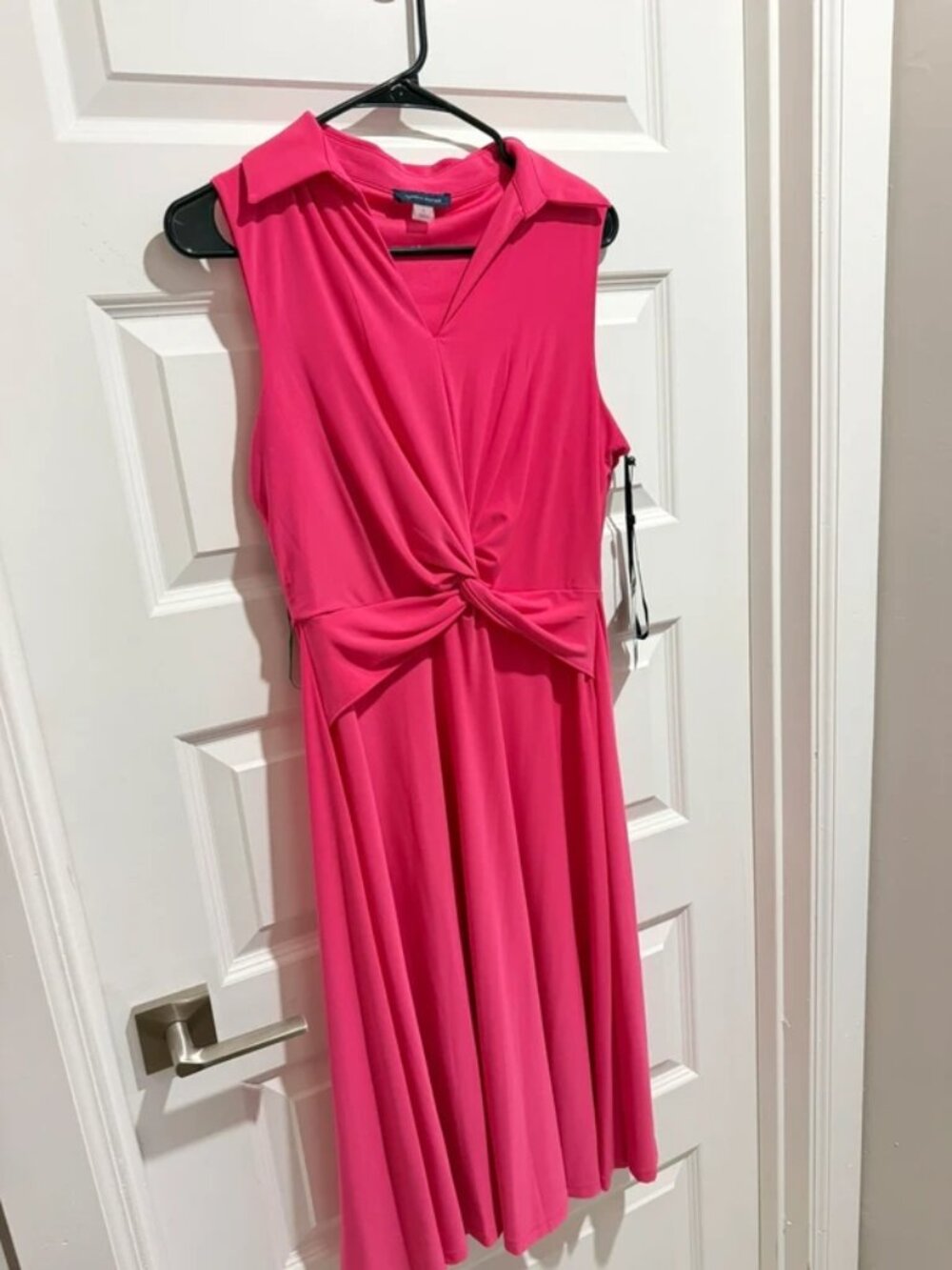 Tommy Hilfiger Hibiscus Pink Collared Twist-Waist Midi Dress